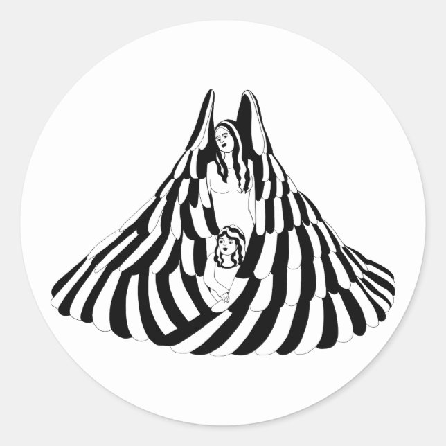 Guardian Angel Frau mit kleiner Mädchen Art Runder Aufkleber (Vorderseite)