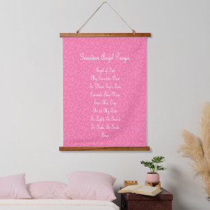 Guardian Angel Gebet Pink Wandteppich Mit Holzrahmen