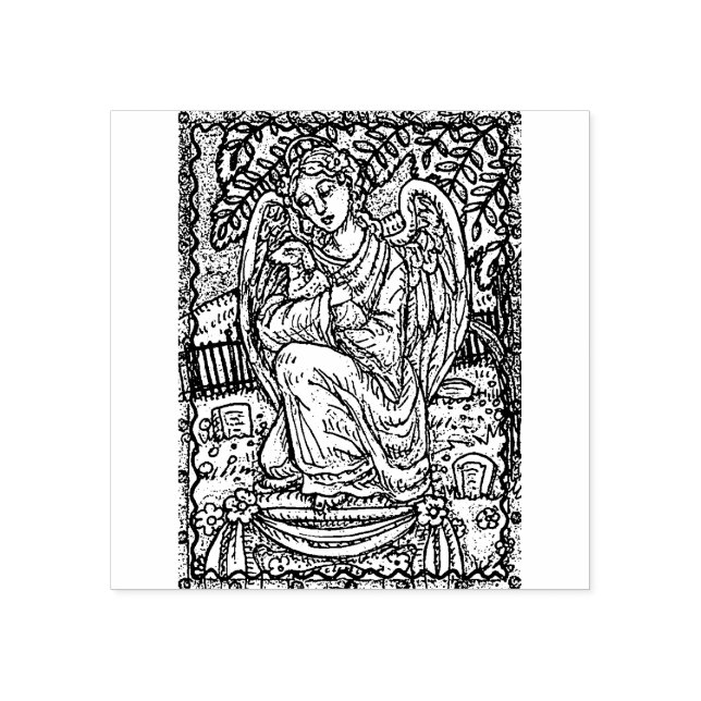 GUARDIAN ANGEL & LAMB, FRIEDHOF RUBBER BRIEFMARKE GUMMISTEMPEL (Prägung)