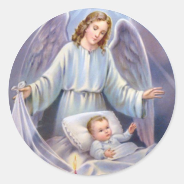 Guardian Angel mit Baby in Crib Runder Aufkleber (Vorderseite)