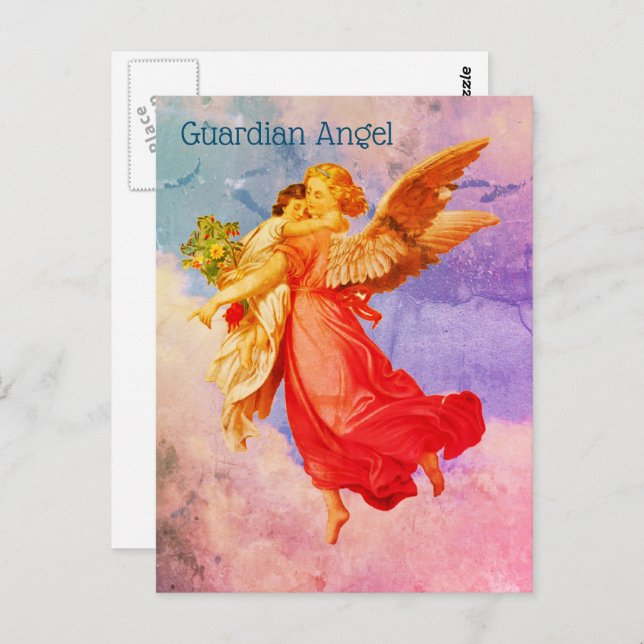 Guardian Engel and Child Inspiration Postcard Postkarte (Vorne/Hinten)