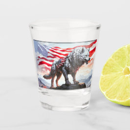 "Guardian of Freedom: The Patriotic Wolf" Schnapsglas