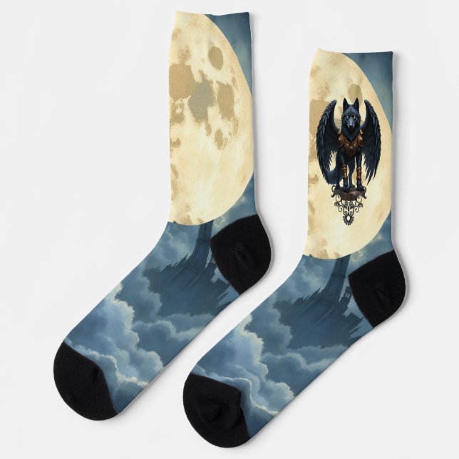 Guardian of the Moon – The Black Winged Wolf Socken (Linkes Detail)