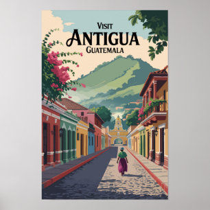 Guatemala Antigua Illustration Reise Kunst Vintage Poster