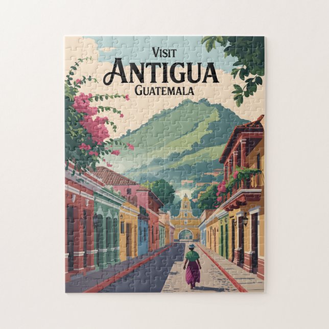 Guatemala Antigua Illustration Reisen Vintag Puzzle (Vertikal)
