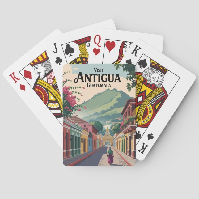 Guatemala Antigua Illustration Reisen Vintag Spielkarten (Rückseite)