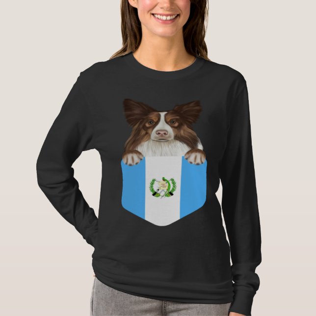 Guatemala Flag Collie Dog In Pocket T-Shirt (Vorderseite)