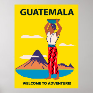 Guatemala, Frau in Volkskleider mit Teller auf dem Poster