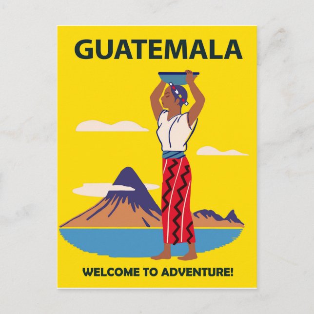 Guatemala, Frau in Volkskleider mit Teller auf dem Postkarte (Vorderseite)
