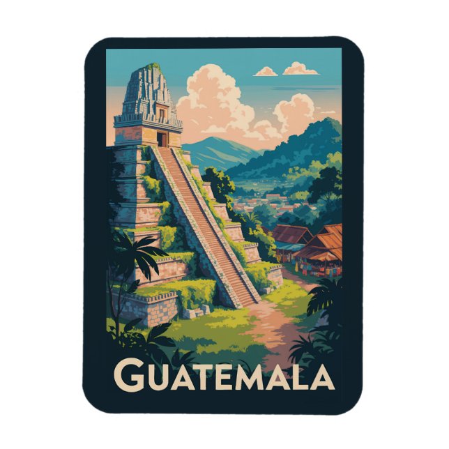 Guatemala Tikal Nationalpark Illustration Travel Magnet (Vertikal)