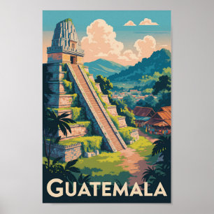 Guatemala Tikal Nationalpark Illustration Travel Poster