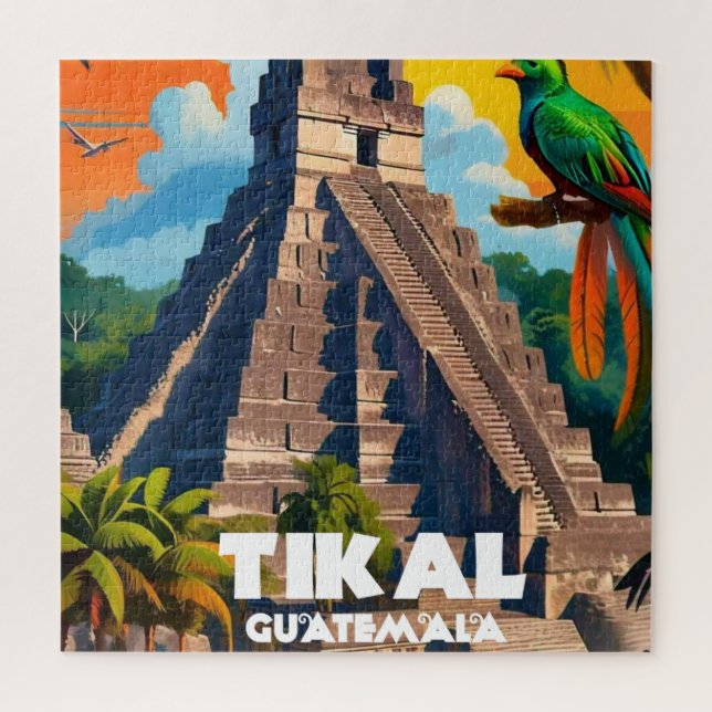 Guatemala Tikal Temple | Vintage Retro Puzzle (Vertikal)
