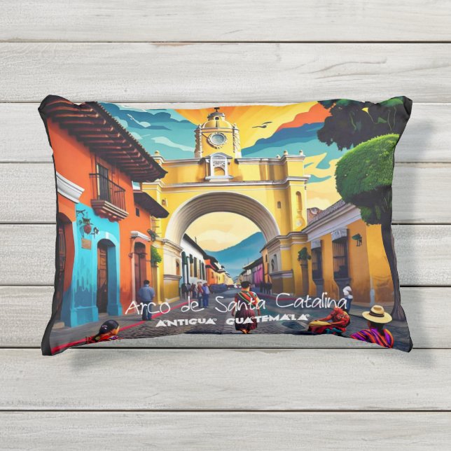 Guatemala Travel Vintage Poster Antigua Kissen Für Draußen (Vorderseite)