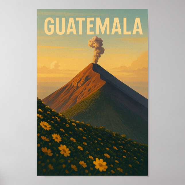 Guatemala Vintage Travel Poster - Vulkan Wand an W (Vorne)