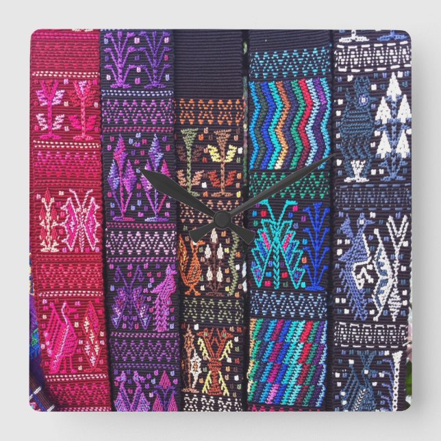 guatemaltekische Textildesigns Quadratische Wanduhr (Vorderseite)