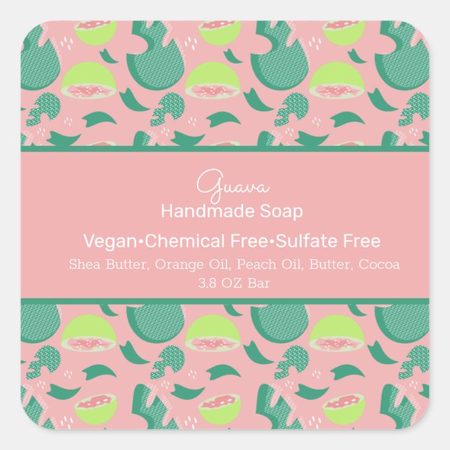 Guava Fruit Summer Handmade Soap Beauty Branding Quadratischer Aufkleber (Vorderseite)