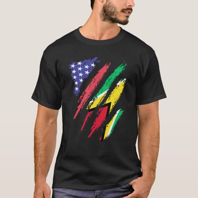 Guayanese American Patriot Grown Heart Flag Stripe T-Shirt (Vorderseite)