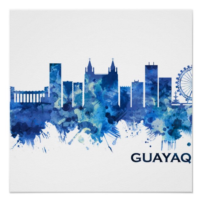 Guayaquil Ecuador Skyline Blue Poster (Vorderseite)