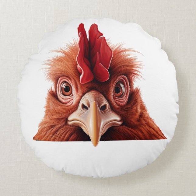 Guckender Hahn Rundes Kissen (Vorderseite)