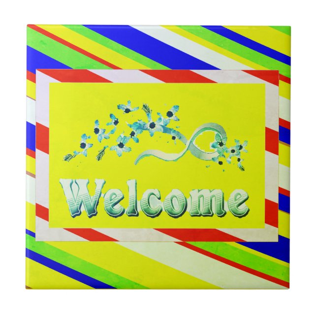 GUCOME-DESIGN-GELBE MIT SILVER-TEXT FLIESE (Vorderseite)