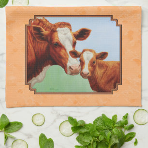 Guernsey Calf und Mutter Kuh Peach Geschirrtuch
