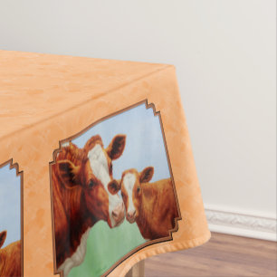Guernsey Calf und Mutter Kuh Peach Tischdecke