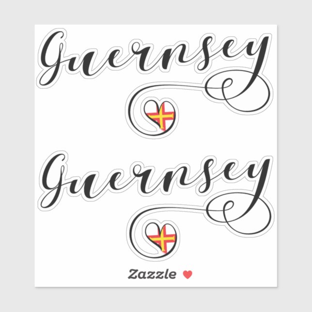 Guernsey Flag Herz-Script Design Aufkleber (Blatt)