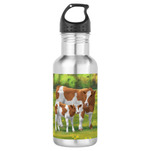 Guernsey Kuh & Niedlich Calf im Sommer Weide Edelstahlflasche