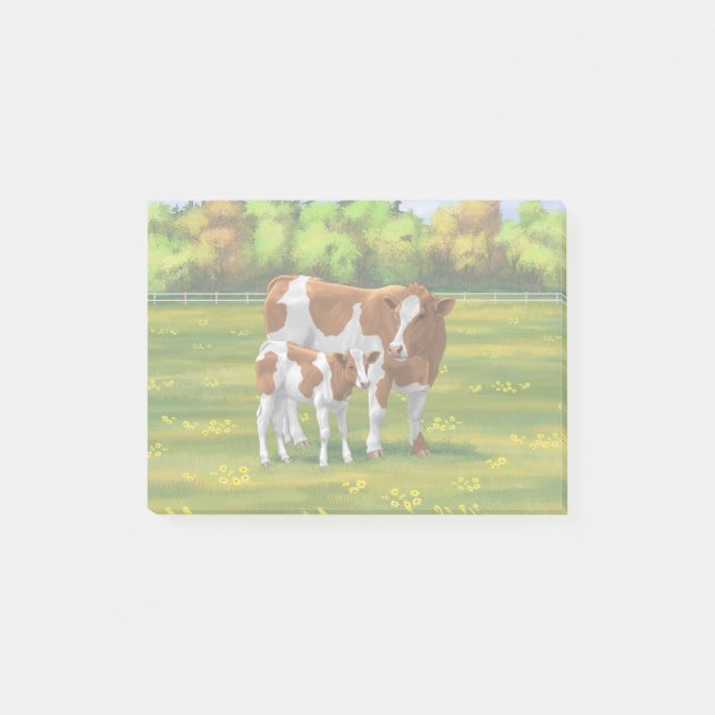 Guernsey Kuh & Niedlich Calf im Sommer Weide Post-it Klebezettel (Vorderseite)