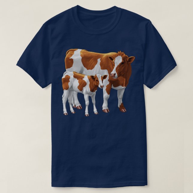 Guernsey Kuh und Niedliches Kalb T-Shirt (Design vorne)