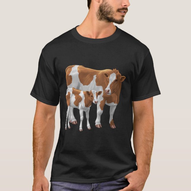 Guernsey Kuh und Niedliches Kalb T-Shirt (Vorderseite)