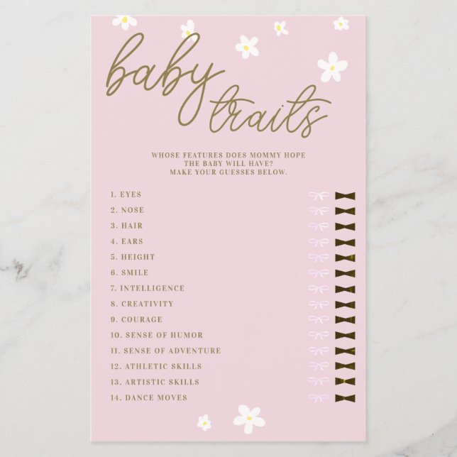 Guess Baby Features Shower Game Boho Daisies Pink Flyer (Vorne)