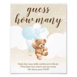 Guess How Many Dusty Blue Teddy Bear Shower Sign Fotodruck
