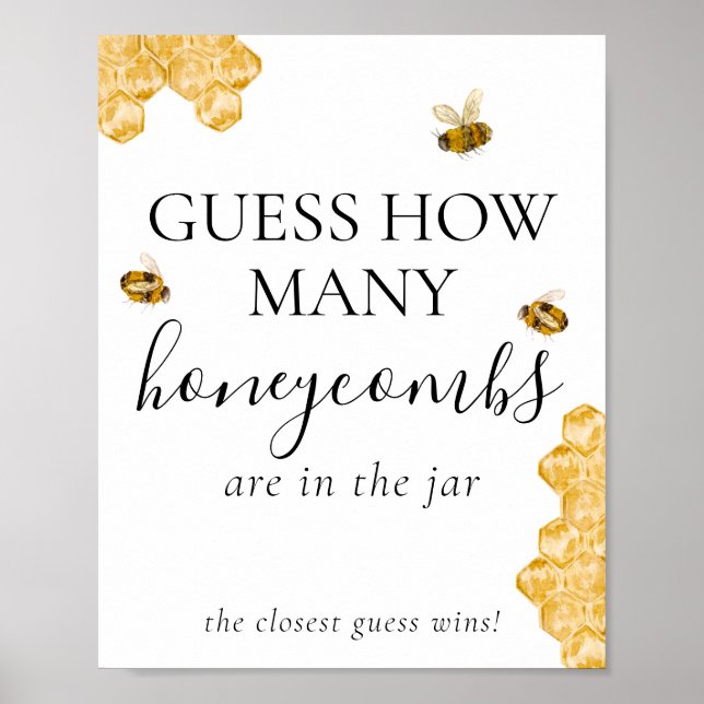 Guess How Many Honeycomb Bee Bridal Shower Game  Poster (Vorne)