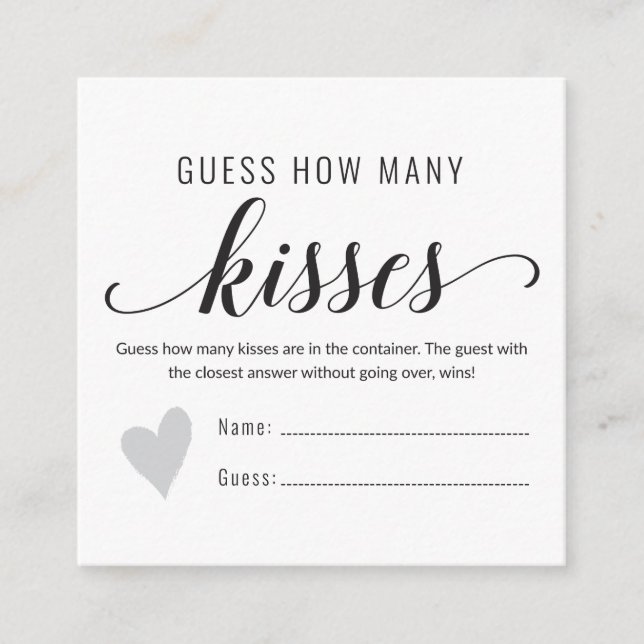 Guess how many kisses bridal Shower game Begleitkarte (Vorderseite)