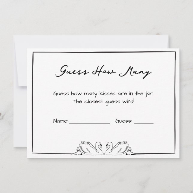 Guess How Many Kisses Bridal Shower Game Swan Chic Mitteilungskarte (Vorderseite)