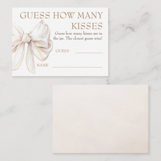 Guess How Many Kisses Game Cards - Chic Bow  Begleitkarte (Vorne/Hinten)