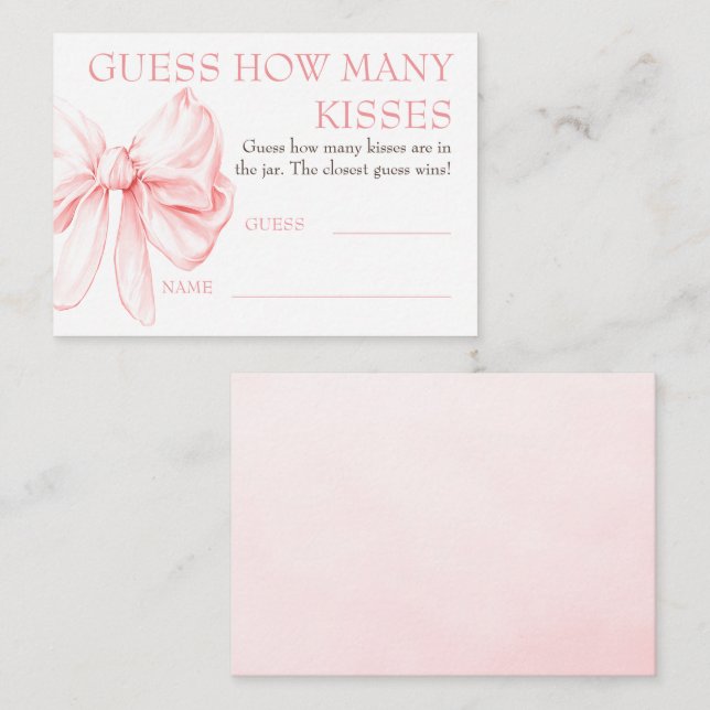 Guess How Many Kisses Game Cards - Chic Bow  Begleitkarte (Vorne/Hinten)