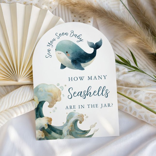 Guess How Many Sea You Soon Baby Shower Game Card Einladung (Von Creator hochgeladen)