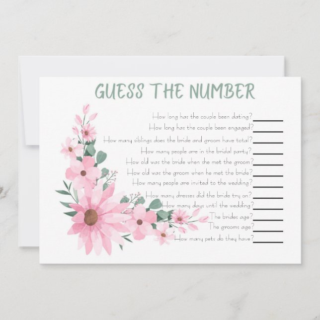 Guess The Number Bridal Shower Game Pink Flowers Mitteilungskarte (Vorderseite)