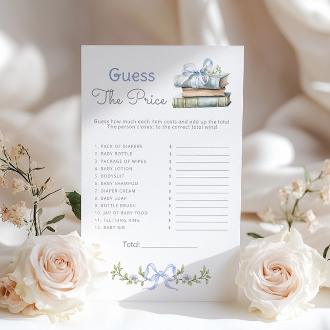 Guess the price Blue Bow Books baby shower game (Von Creator hochgeladen)