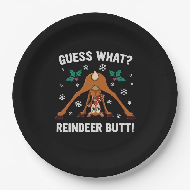 Guess What Reindeer Butt Christmas Joke Pappteller (Vorderseite)