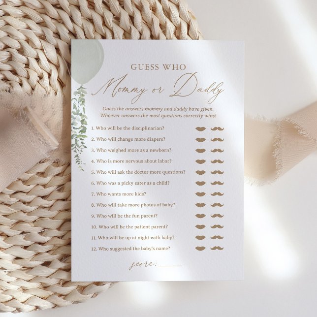 Guess Who Mommy or Daddy Balloon Baby Shower Game Einladung (Von Creator hochgeladen)