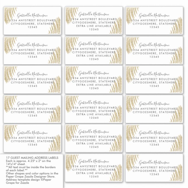 Guest Address Labels Gold Glitzer Palm Leaf (Vorderseite)