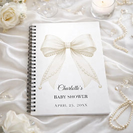 Guest book Baby Shower bow ivory white pearls Notizblock