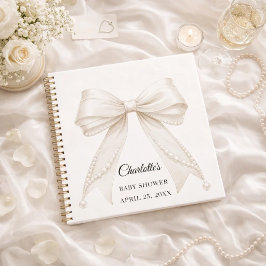 Guest book Baby Shower bow ivory white pearls Notizbuch