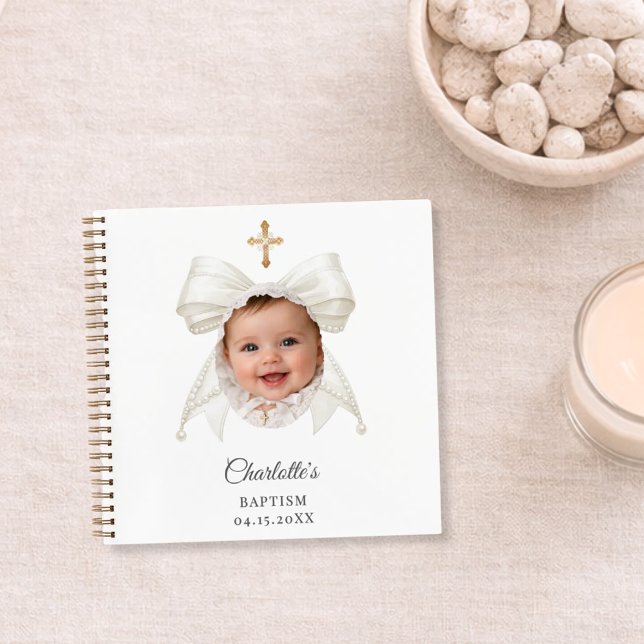 Guest Book Baptism Bow Girl Photo Notizbuch (Von Creator hochgeladen)