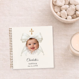 Guest Book Baptism Bow Ivory Girl Photo Notizbuch