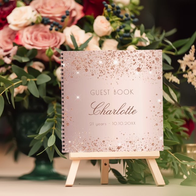 Guest book birthday blush rose gold glitter name notizbuch (Von Creator hochgeladen)