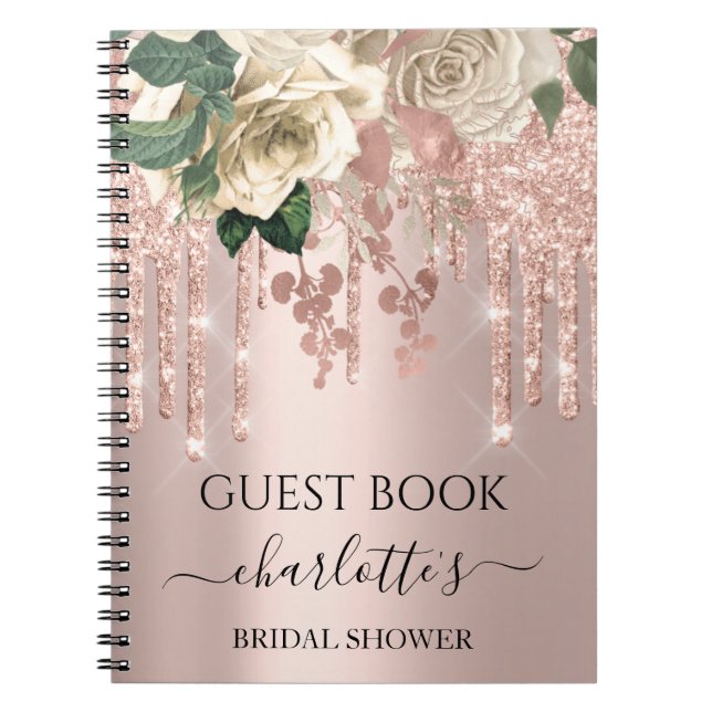 Guest Book Brautparty Rose Green Glitzer Tropfen Notizblock (Vorderseite)